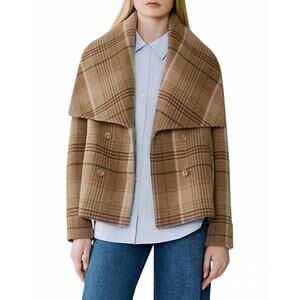 NEW SOIA&KYO tala plaid wool-blend coat in teak plaid